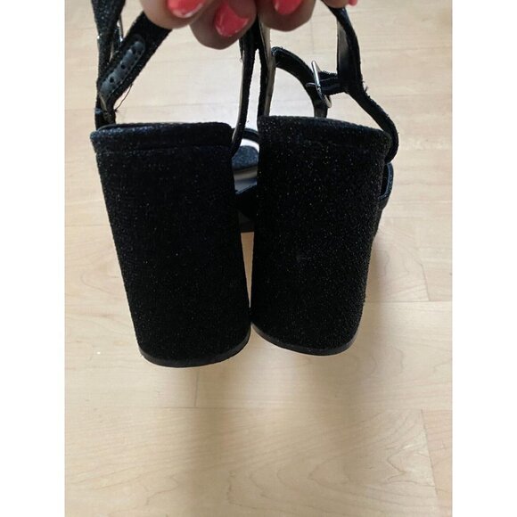 ABOUND "Lucia" Block Heel Platform Sandals Black Glitter Ankle Strap - Picture 4 of 8